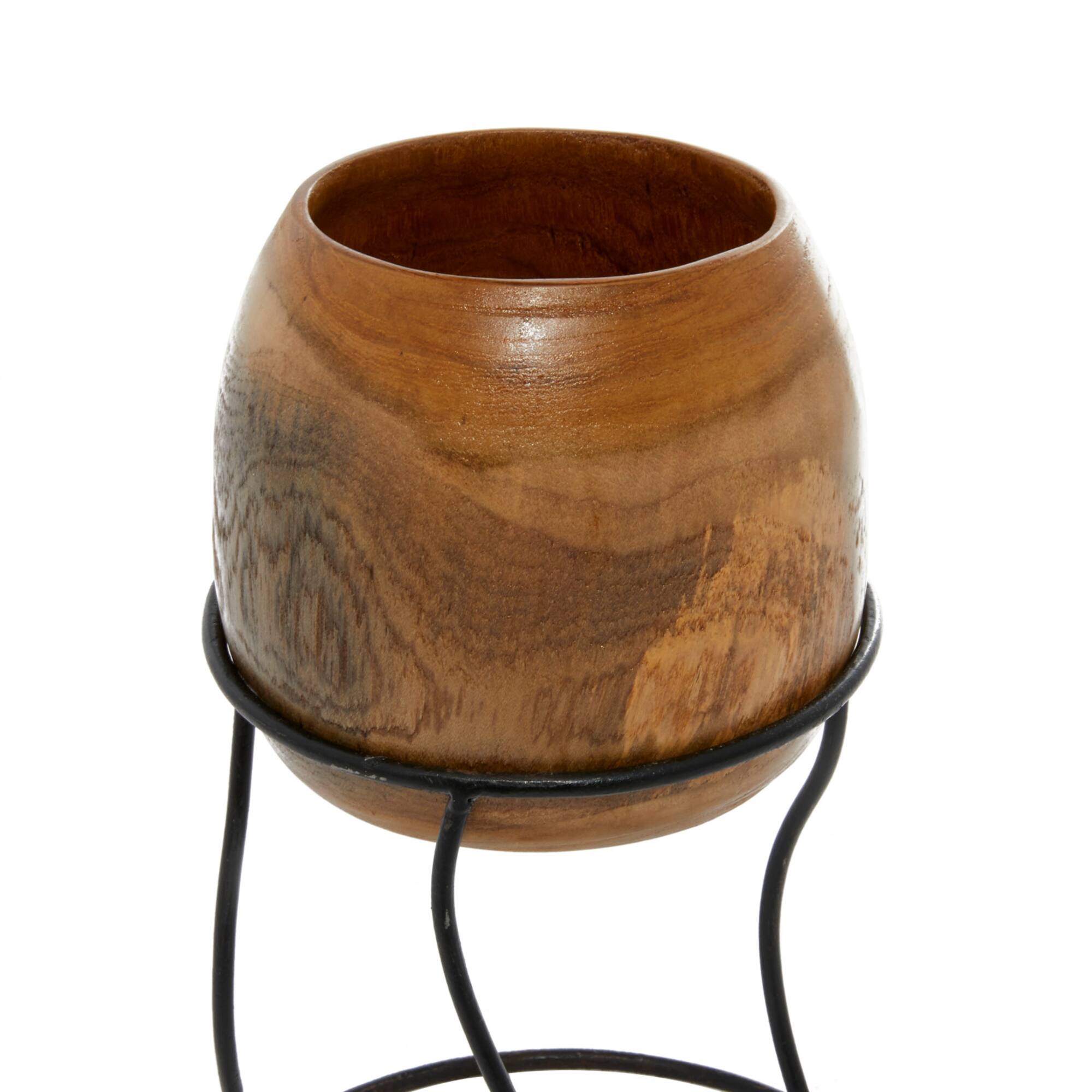 Set of 3 Brown Teak Wood Rustic Planter 9", 11", 10"